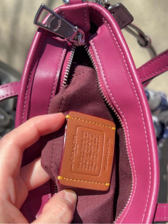 COACH Brown Signature Canvas Satchel with Pink Floral Trim - Picture 4 of 5